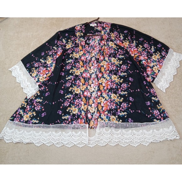 UMGEE Beachy Coastal Casual Multicolored Floral Open Front Kimono Size M / L - Picture 2 of 11